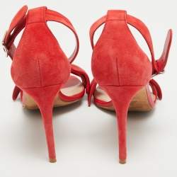Alexander McQueen Red Suede and Leather Bow Ankle Strap Sandals Size 40