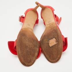 Alexander McQueen Red Suede and Leather Bow Ankle Strap Sandals Size 40