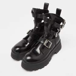 Alexander McQueen Black Leather Rave Buckle Ankle Boots Size 37