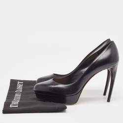 Pre Owned Alexander McQueen Black Leather Horn Heel Platform Pumps Size 36