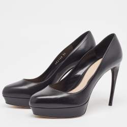 Pre Owned Alexander McQueen Black Leather Horn Heel Platform Pumps Size 36