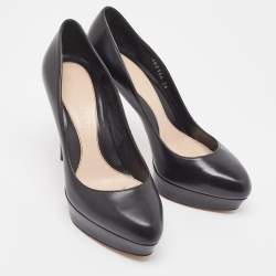 Pre Owned Alexander McQueen Black Leather Horn Heel Platform Pumps Size 36