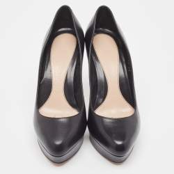 Pre Owned Alexander McQueen Black Leather Horn Heel Platform Pumps Size 36