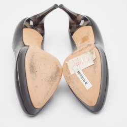 Pre Owned Alexander McQueen Black Leather Horn Heel Platform Pumps Size 36