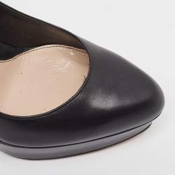 Pre Owned Alexander McQueen Black Leather Horn Heel Platform Pumps Size 36