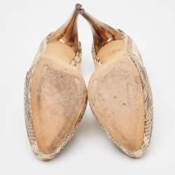 Pre Owned Alexander McQueen Beige/Brown Watersnake and Karung Round Toe Pumps Size 41