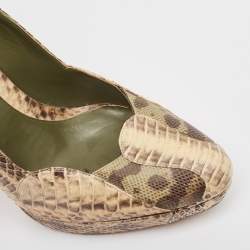 Pre Owned Alexander McQueen Beige/Brown Watersnake and Karung Round Toe Pumps Size 41