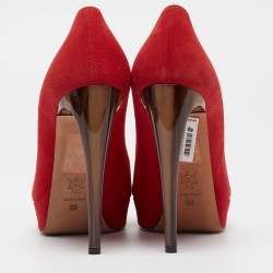 Pre Owned Alexander McQueen Red Suede Horn Heel Pumps Size 36