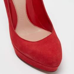 Pre Owned Alexander McQueen Red Suede Horn Heel Pumps Size 36