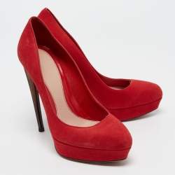 Pre Owned Alexander McQueen Red Suede Horn Heel Pumps Size 36