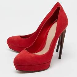 Pre Owned Alexander McQueen Red Suede Horn Heel Pumps Size 36