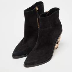 Pre Owned حذاء بوت كاحل أليكساندر ماكوين نعل روكي تفاصيل سحاب حلوزني سويدي أزرق انديغو مقاس 38.5