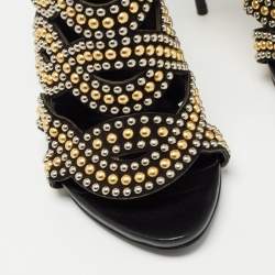 Alexander McQueen Black Leather Studded Peep Toe Ankle Boots Size 36