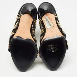 Alexander McQueen Black Leather Studded Peep Toe Ankle Boots Size 36