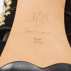 Alexander McQueen Black Leather Studded Peep Toe Ankle Boots Size 36