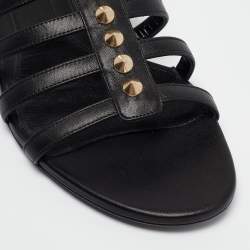 Alexander McQueen Black Leather Studded Flat Sandals Size 38