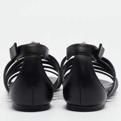 Alexander McQueen Black Leather Studded Flat Sandals Size 38
