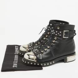 Pre Owned Alexander McQueen Black Leather Hobnail Boots Size 37