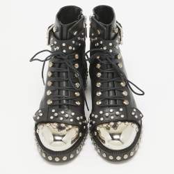 Pre Owned Alexander McQueen Black Leather Hobnail Boots Size 37