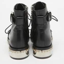 Pre Owned Alexander McQueen Black Leather Hobnail Boots Size 37