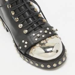Pre Owned Alexander McQueen Black Leather Hobnail Boots Size 37
