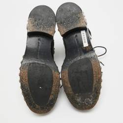 Pre Owned Alexander McQueen Black Leather Hobnail Boots Size 37