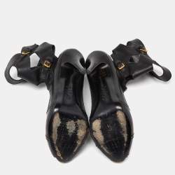 Pre Owned Alexander McQueen Black Leather Cut Out Peep Toe Ankle Boots Size 39.5