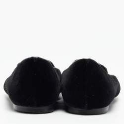 Pre Owned Alexander McQueen Black Velvet Skull Embroidered Smoking Slippers Size 36