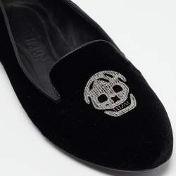Pre Owned Alexander McQueen Black Velvet Skull Embroidered Smoking Slippers Size 36