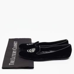 Pre Owned Alexander McQueen Black Velvet Skull Embroidered Smoking Slippers Size 36