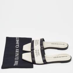 Alexander McQueen Ivory/Black Leather Flat Slides Size 37