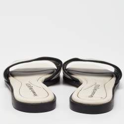 Alexander McQueen Ivory/Black Leather Flat Slides Size 37