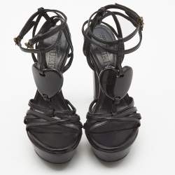Pre Owned Alexander McQueen Black Leather Strappy Platform Sandals Size 35.5