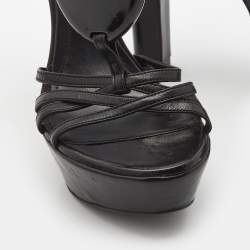 Pre Owned Alexander McQueen Black Leather Strappy Platform Sandals Size 35.5