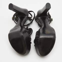 Pre Owned Alexander McQueen Black Leather Strappy Platform Sandals Size 35.5