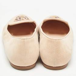 Pre Owned Alexander McQueen Peach Suede Skull Embroidered Smoking Slippers Size 36