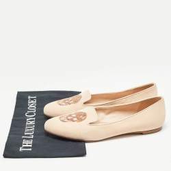 Pre Owned Alexander McQueen Peach Suede Skull Embroidered Smoking Slippers Size 36