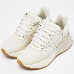 Pre Owned Alexander Mcqueen White Leather and Mesh Oversize Runner Low Top Sneakers Size 35