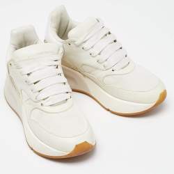 Pre Owned Alexander Mcqueen White Leather and Mesh Oversize Runner Low Top Sneakers Size 35