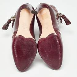 Pre Owned Alexander McQueen Burgundy Leather Spiral Zip Detail Ankle Boots Size 39