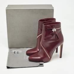 Pre Owned Alexander McQueen Burgundy Leather Spiral Zip Detail Ankle Boots Size 39