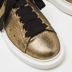 Pre Owned Alexander McQueen Gold/Black Texture Leather Classic Larry Lace Up Sneakers Size 36.5