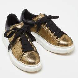 Pre Owned Alexander McQueen Gold/Black Texture Leather Classic Larry Lace Up Sneakers Size 36.5