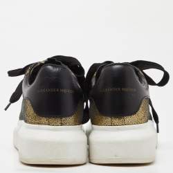 Pre Owned Alexander McQueen Gold/Black Texture Leather Classic Larry Lace Up Sneakers Size 36.5