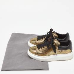 Pre Owned Alexander McQueen Gold/Black Texture Leather Classic Larry Lace Up Sneakers Size 36.5