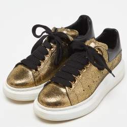 Pre Owned Alexander McQueen Gold/Black Texture Leather Classic Larry Lace Up Sneakers Size 36.5