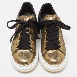 Pre Owned Alexander McQueen Gold/Black Texture Leather Classic Larry Lace Up Sneakers Size 36.5