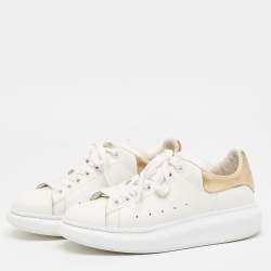 Pre Owned Alexander McQueen White/Gold Leather Oversized Sneakers Size 39