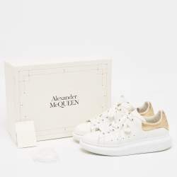 Pre Owned Alexander McQueen White/Gold Leather Oversized Sneakers Size 39