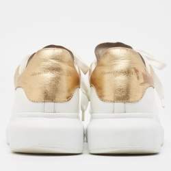 Pre Owned Alexander McQueen White/Gold Leather Oversized Sneakers Size 39